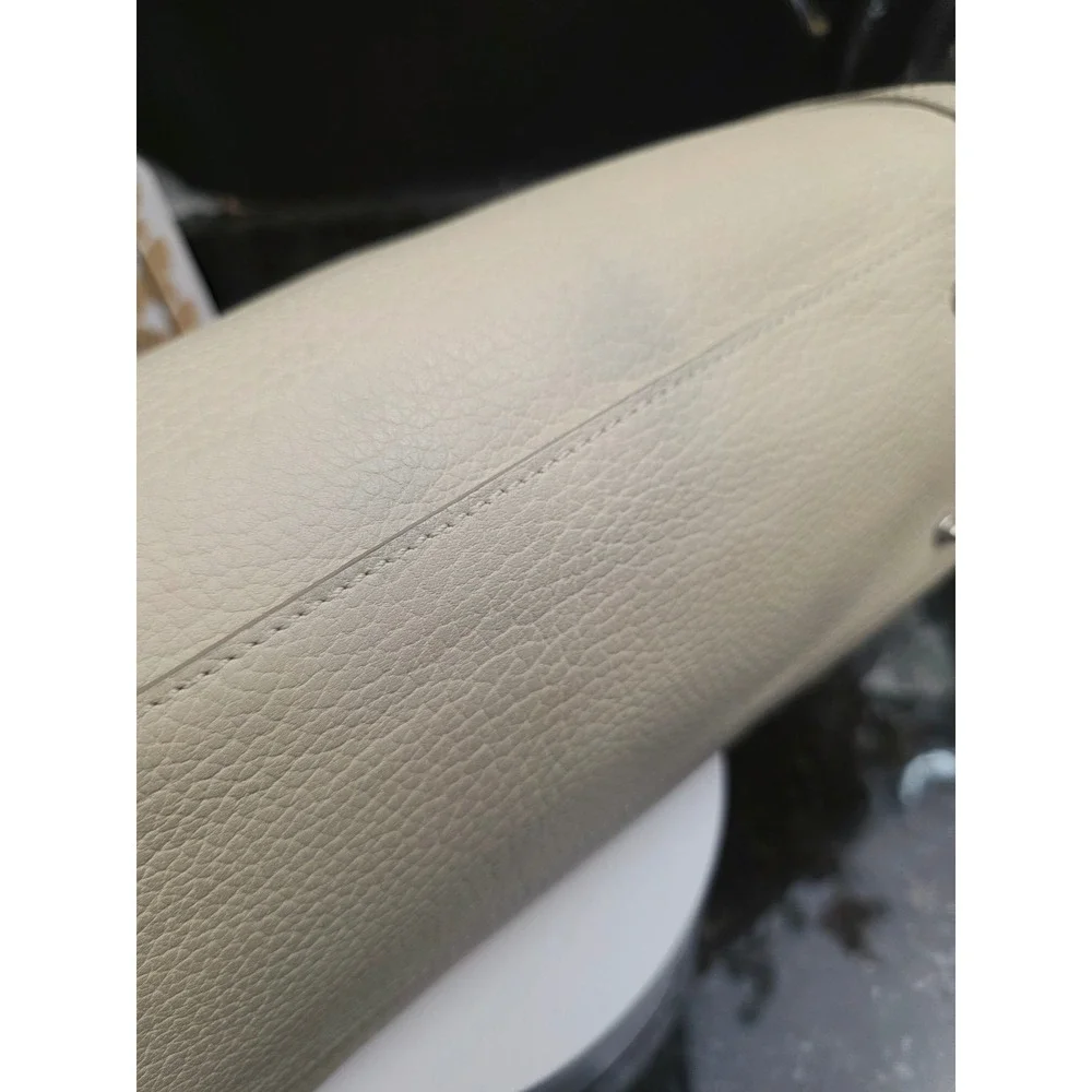 Dooney & Bourke Large Flap Satchel Cream Pebbled Leather Silver Lock Top Handle